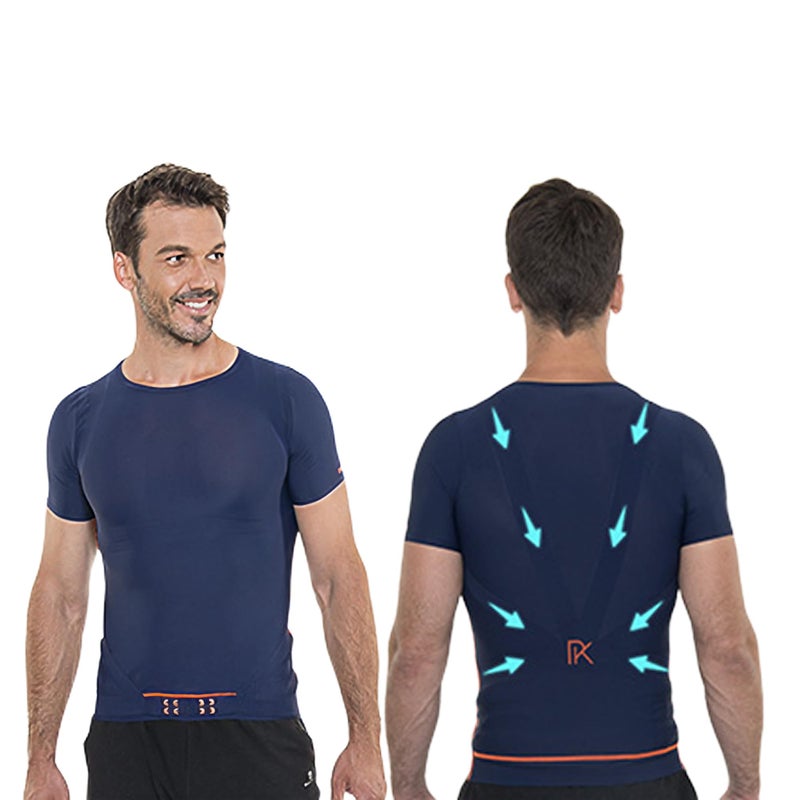 PERCKO - Next Generation Compression Sports T-Shirt for Back Pain Relief, Enhanced Support, Breathable Fabric, For Men, Color Blue, S